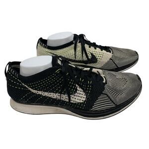 Nike Flyknit Racer Running Shoes Black White Mens Sz 13 Swoosh Mesh Jogger